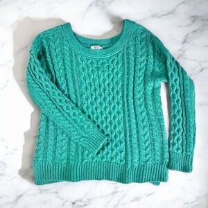 Green Cable Knit‎ Sweater Wool Blend Slouchy Knit Sparkle Sweater S/M